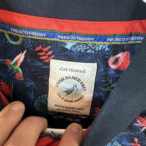 A Fish Named Fred Polo Shirt Mens 3XL Tropical Print Short Sleeve Fresco Freddy - Picture 7 of 14